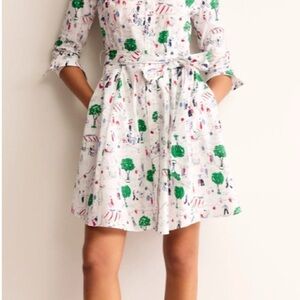 knee length dresses for ladies Amy Cotton Midi Shirt Dress-Ivory, Botanical Greenhouse main image 1